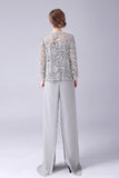 Sliver Jumpsuit/Pantsuit scheidt Lace Chiffon moeder van de bruid jurk