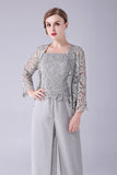 Sliver Jumpsuit/Pantsuit scheidt Lace Chiffon moeder van de bruid jurk