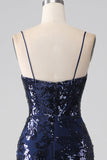 Glinsterende pailletten zeemeermin Spaghetti Strap Prom jurk met split