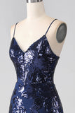 Glinsterende pailletten zeemeermin Spaghetti Strap Prom jurk met split