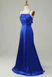 Royal Blue Halter A Line Lange Bruidsmeisje Jurk