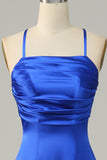 Royal Blue Halter A Line Lange Bruidsmeisje Jurk