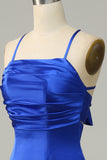 Royal Blue Halter A Line Lange Bruidsmeisje Jurk