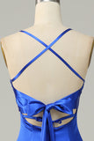 Royal Blue Halter A Line Lange Bruidsmeisje Jurk