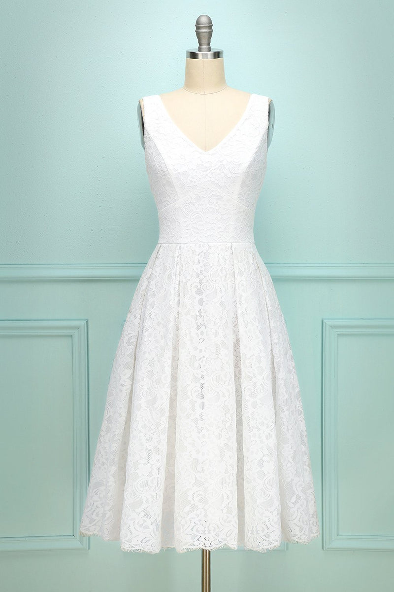 Afbeelding in Gallery-weergave laden, Witte kanten jurk met V-hals