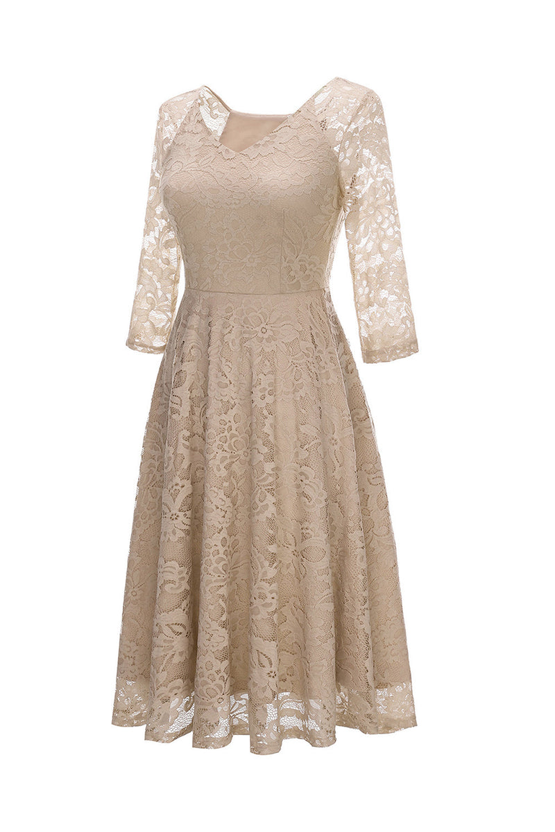 Afbeelding in Gallery-weergave laden, Champagne 3/4 Mouwen Kant Party Dress