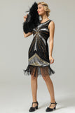 Zwarte jaren 1920 pailletten Fringe Flapper jurk