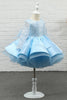 Afbeelding in Gallery-weergave laden, Lichtblauwe pailletten bloem meisje jurk met mouwen