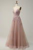 Afbeelding in Gallery-weergave laden, A Line Spaghetti Straps Blush Long Prom Jurk met Appliques