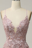 A Line Spaghetti Straps Blush Long Prom Jurk met Appliques