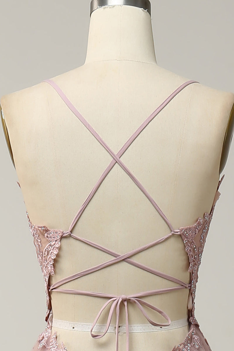 Afbeelding in Gallery-weergave laden, A Line Spaghetti Straps Blush Long Prom Jurk met Appliques