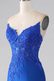 Koningsblauwe zeemeermin strapless lange kralen galajurk met appliques