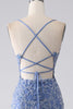 Afbeelding in Gallery-weergave laden, Grijze blauwe zeemeermin Spaghetti Strap kralen Backless Prom jurk met Appliques
