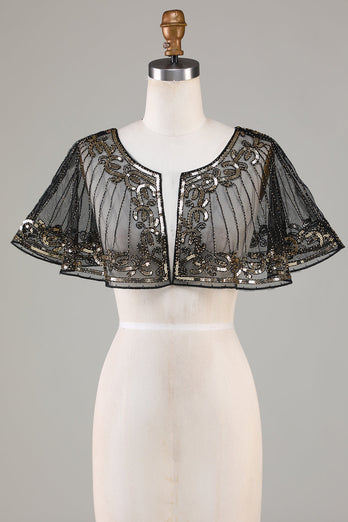 Black Beaded Glitter 1920s Cape voor vrouwen
