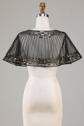 Black Beaded Glitter 1920s Cape voor vrouwen