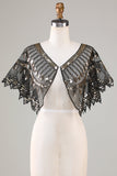 Glitter Zwarte Pailletten 1920s Cape met Kralen