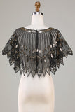 Glitter Zwarte Pailletten 1920s Cape met Kralen