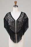 Zwarte Pailletten Glitter 1920s Cape met franjes