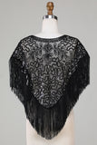 Zwarte Pailletten Glitter 1920s Cape met franjes