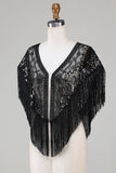 Zwarte Pailletten Glitter 1920s Cape met franjes