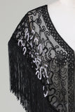 Zwarte Pailletten Glitter 1920s Cape met franjes