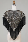 Zwarte Pailletten Glitter 1920s Cape met franjes