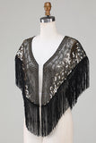 Zwarte Pailletten Glitter 1920s Cape met franjes