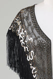 Zwarte Pailletten Glitter 1920s Cape met franjes