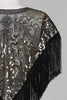 Afbeelding in Gallery-weergave laden, Zwarte Pailletten Glitter 1920s Cape met franjes