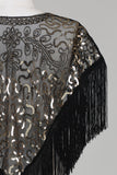 Zwarte Pailletten Glitter 1920s Cape met franjes