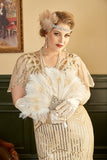 Ivory Pearls 1920s Fan met veren