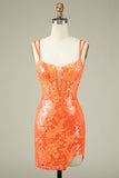 Prachtige Oranje Lace Up Strakke Homecoming Jurk