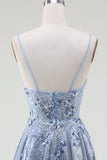 Glitter A-lijn Spaghettibandjes Grijs Blauw Galajurk