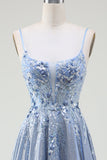 Glitter A-lijn Spaghettibandjes Grijs Blauw Galajurk