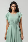 Chiffon A Line Groene Bruidsmeisjesjurk met Geplooid