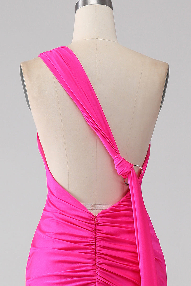 Afbeelding in Gallery-weergave laden, Zeemeermin Hot Pink One Shoulder Lange Galajurk