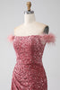 Afbeelding in Gallery-weergave laden, Zeemeermin Off the Shoulder Blush Pailletten Prom jurk met split