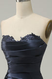 A Line Sweetheart Navy Long Prom Jurk met Split Front