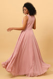 Blush Lange Chiffon Geplooide Bruidsmeisje Jurk met Spleet