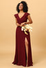 Afbeelding in Gallery-weergave laden, Chiffon Bordeaux Bruidsmeisjesjurk met Spleet