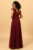 Afbeelding in Gallery-weergave laden, Chiffon Bordeaux Bruidsmeisjesjurk met Spleet