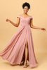 Afbeelding in Gallery-weergave laden, Ruches Chiffon Roze Bruidsmeisje Jurk met Spleet