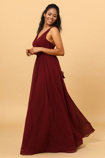A-lijn Chiffon Burgundy Bruidsmeisjesjurk