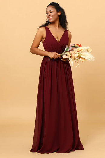 A-lijn Chiffon Burgundy Bruidsmeisjesjurk