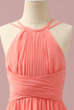 Oranje Chiffon Halter Hals Junior Bruidsmeisje Jurk