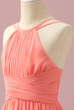 Oranje Chiffon Halter Hals Junior Bruidsmeisje Jurk