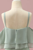 Sage Straps Cold Shoulder Chiffon Junior Bruidsmeisje Jurk