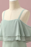 Sage Straps Cold Shoulder Chiffon Junior Bruidsmeisje Jurk