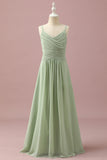 Sage Straps Chiffon Junior Bruidsmeisje Jurk