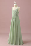 Sage Straps Chiffon Junior Bruidsmeisje Jurk